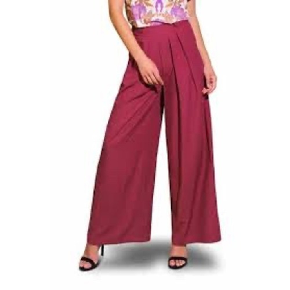 Massimo Dutti pleated wide leg pants trousers pink magenta women's size 6 modern
